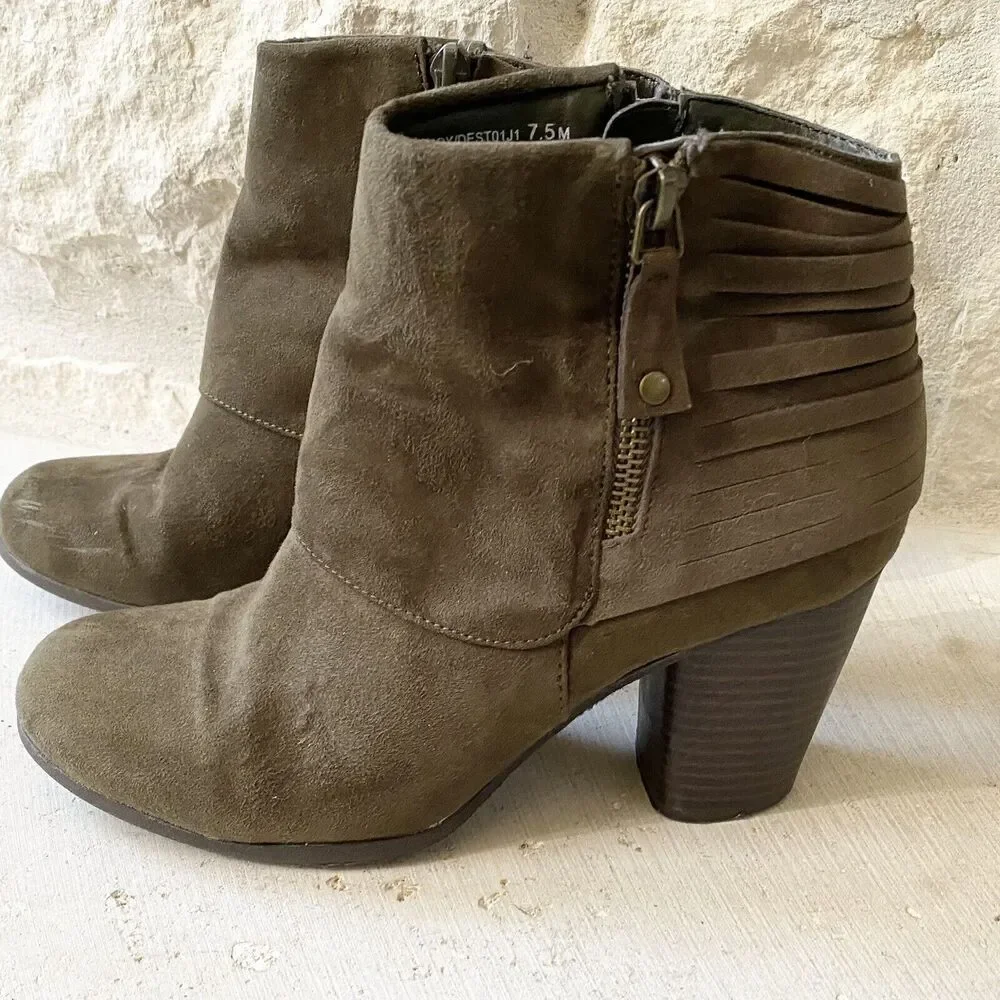 Madden Girl Destroy Heeled Ankle Bootie Faux Suede Green‎ US Women 7.5 M
